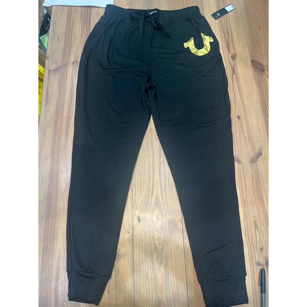 True Religion Mens Black Gold Foil Horseshoe Logo Loungewear Joggers Small 28-30
